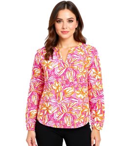 Chemisier d'été pour femme ZWILLINGSHERZ avec motif accrocheur, chemise à manches longues en coton 33233-90 blanc/orange/rose