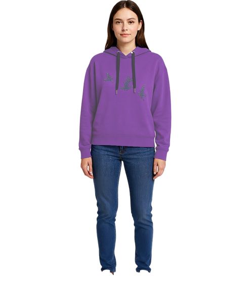 Sweat à capuche pour femme ZEGY avec décorations d'oiseaux Pull en coton 1074 Violet