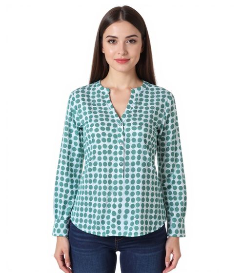 ZWILLINGSHERZ Pünktchen Damen Sommer-Bluse Tunika-Shirt mit Polka Dots 33095-2 Grün/Weiß