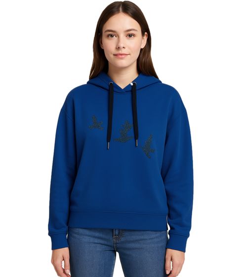ZEGY Damen Hoodie Kapuzen-Pullover mit Vögel-Verzierungen Baumwoll-Pullover Sweater 1074 Navy
