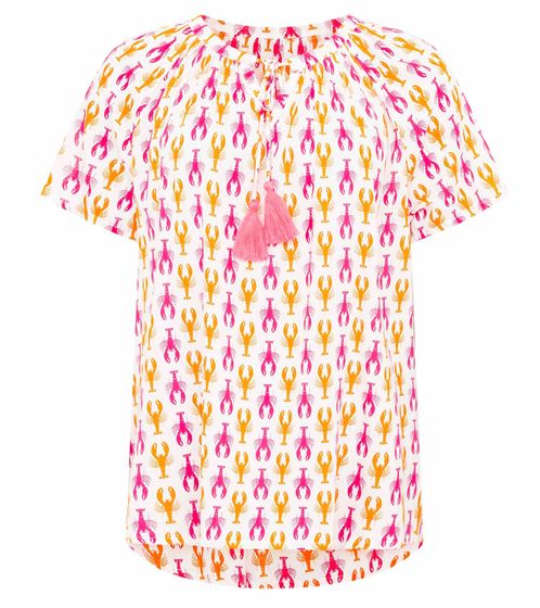 ZWILLINGSHERZ Little Lobster Women's Summer Blouse Tunic Shirt with Short Sleeves 33337-90 Orange/Pink/White