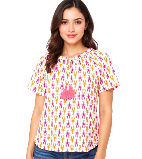 ZWILLINGSHERZ Little Lobster - Camicia estiva a maniche corte da donna, modello Tunica 33337-90, Arancione/Rosa/Bianco