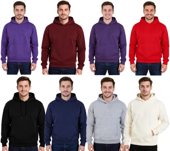 Felpa con cappuccio da uomo European League of Football Blank con tasca a marsupio, pullover in cotone, disponibile in viola, blu, rosso, bianco, grigio o nero
