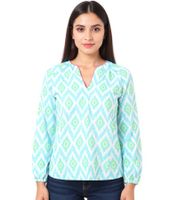 ZWILLINGSHERZ Women's Cotton Blouse, Summer Blouse, Tunic Shirt, 33227-88 Green/White/Blue