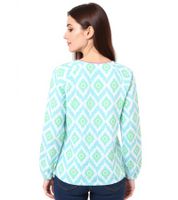 ZWILLINGSHERZ Women's Cotton Blouse, Summer Blouse, Tunic Shirt, 33227-88 Green/White/Blue