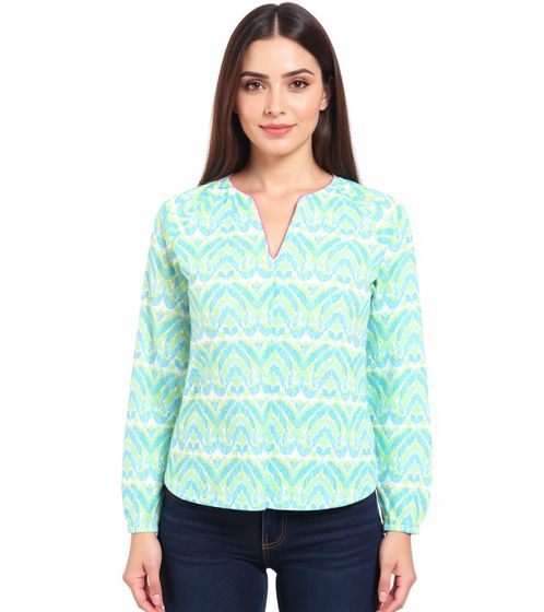 ZWILLINGSHERZ Women's Cotton Blouse, Summer Blouse, Tunic Shirt, 33236-88 Green/White/Blue