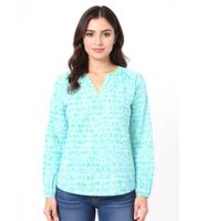 ZWILLINGSHERZ Women's Cotton Blouse Summer Blouse Tunic Shirt 33230-85 Green/White/Blue