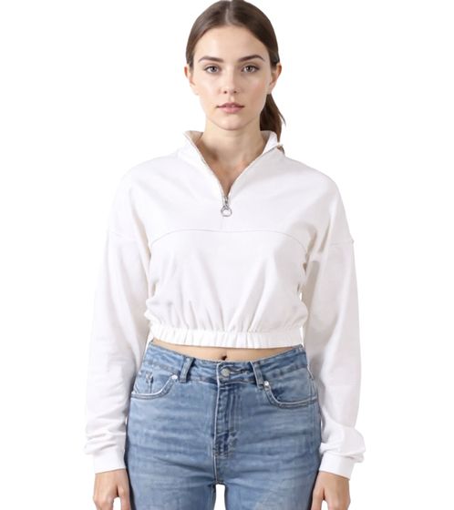 ZEGY Women's Crop Sweater Half Zip Long Sleeve Cropped Cotton Sweater 1073 White