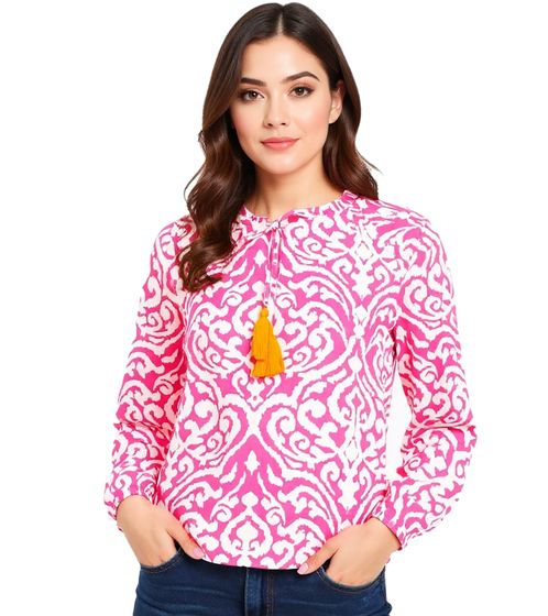 ZWILLINGSHERZ Ornaments Women's Summer Blouse Tunic Shirt with Tassels 33223-13 Orange/White/Pink