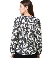 Blusa de verano ZWILLINGSHERZ para mujer, con estampado de hojas, de algodón, manga larga 33229-3, blanco/negro/rosa