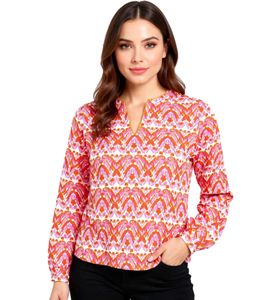 Blusa tipo túnica de verano para mujer ZWILLINGSHERZ con adornos 33236-13 Naranja/Rosa/Blanco