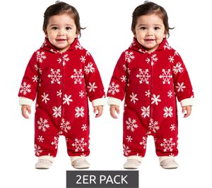 2-Pack Toddler Jumpsuit Fleece Hooded Snowflake Design with Zipper Baby Romper 954927 Red/White