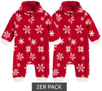 2-Pack Toddler Jumpsuit Fleece Hooded Snowflake Design with Zipper Baby Romper 954927 Red/White
