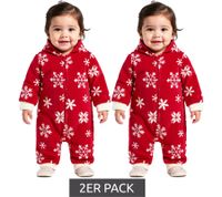 2-Pack Toddler Jumpsuit Fleece Hooded Snowflake Design with Zipper Baby Romper 954927 Red/White