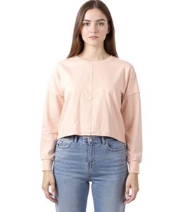 ZEGY Women's Crop Sweater, Long-Sleeved Shirt, Simple Cropped Cotton Sweater, 1067 Pink