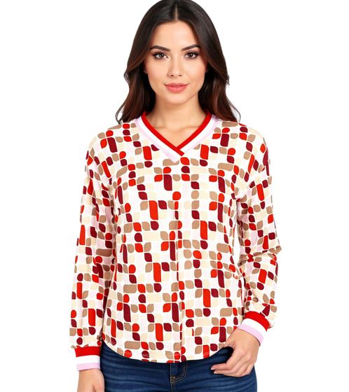 ZWILLINGSHERZ Mosaic Women's Long-Sleeve Summer Shirt with Colorful Mosaics 31628-15 Beige/Brown/Red/Pink