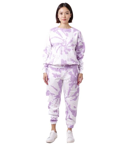 ZEGY Women's Jogging Suit, Tie-Dye Sweat Jogger, Round Neck Sweater, Cotton Set, 1064, Purple/White