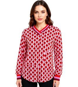 Camisa de verano de manga larga ZWILLINGSHERZ para mujer, estilo retro, con estampado gráfico 31633-58 Rosa/Burdeos/Rojo