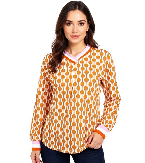 ZWILLINGSHERZ Women's Long-Sleeve Summer Shirt in Retro Style with Graphic Print 31633-90 Orange/Pink/Brown