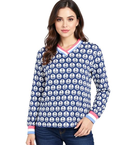 ZWILLINGSHERZ Anchor Women's Long-Sleeve Summer Shirt with a Maritime Look 316330-5 Navy/Pink/White