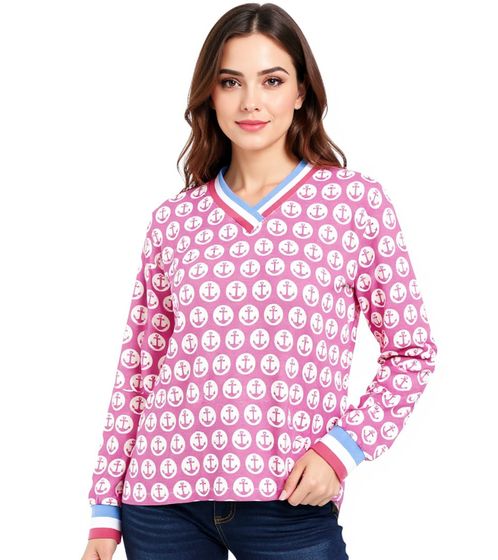 ZWILLINGSHERZ Anchor Women's Long-Sleeve Summer Shirt with a Nautical Look 31630-13 Pink/White/Blue