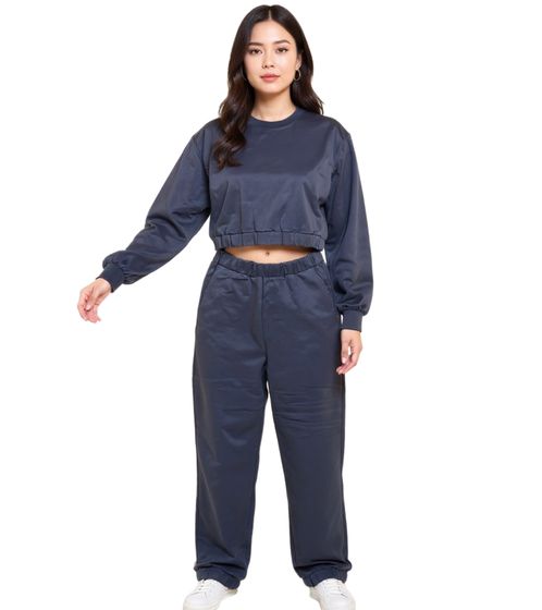 ZEGY Damen Jogging-Anzug Sweat-Jogger Crop-Pullover Baumwoll-Set 1072 Navy