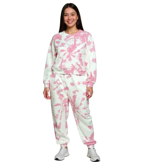 ZEGY Women's Jogging Suit, Tie-Dye Sweat Joggers, Crew Neck Cotton Sweater Set, 1064 Pink/White