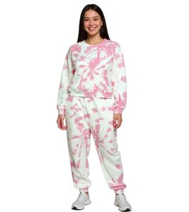 ZEGY Women's Jogging Suit, Tie-Dye Sweat Joggers, Crew Neck Cotton Sweater Set, 1064 Pink/White