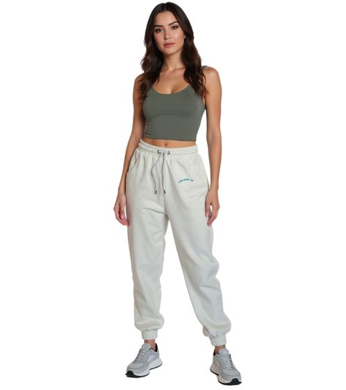 ZEGY Damen Jogginghose bequeme Sweat-Hose mit seitlichen Eingrifftaschen Baumwoll-Hose 1063 Weiß