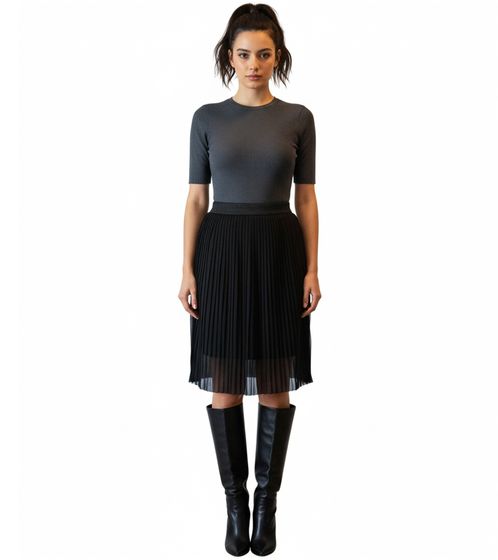ZEGY Damen Plissee-Rock schlichter Sommer-Rock Midi-Rock 1052 Schwarz