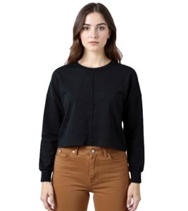 ZEGY Women's Crop Sweater, Long-Sleeved Shirt, Simple Cropped Cotton Sweater, 1067 Black