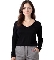 Pull fin à manches longues et col en V pour femme ZEGY 1078 Noir