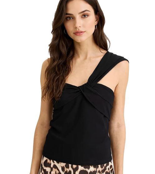 Damen Sommer-Top asymmetrisches Freizeit-Top in Wickeloptik 906010 Schwarz