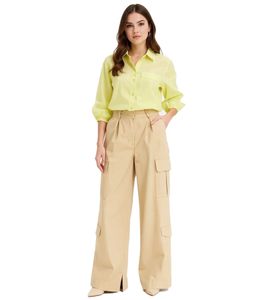 Pantaloni cargo da donna, pratici pantaloni estivi a vita alta in cotone a gamba larga, 972109 Beige Pantaloni cargo da donna, pratici pantaloni estivi a vita alta in cotone a gamba larga, 972109 Beige