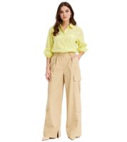 Women's Cargo Pants, Practical Cotton Wide-Leg, High-Waist Summer Pants, 972109 Beige