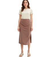 Damen Midi-Rock stylischer Sommer-Rock mit Raffung und Schlitz 938576 Braun
