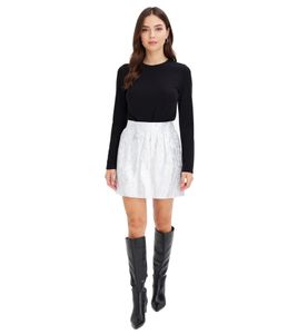 Damen Mini-Rock ausgestellter Jacquard-Rock mit Taschen Große Größen 978672 Silber