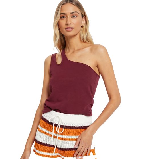 Top estivo da donna sostenibile, top casual asimmetrico, camicia in cotone 979632, rosso vino