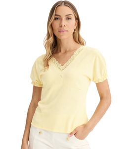 T-shirt da donna con elementi decorativi, maglia a maniche corte 919297 Giallo T-shirt da donna con elementi decorativi, maglia a maniche corte 919297 Giallo