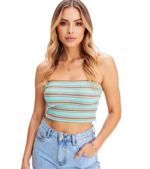 Top estivo a fascia da donna a righe, maglia in cotone a coste, 947519 turchese