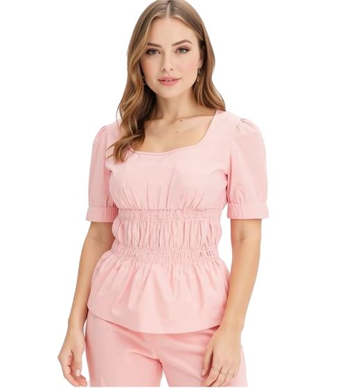 Blusa da donna con maniche a sbuffo, blusa in cotone, top estivo, camicia a maniche corte, 963325 Rosa