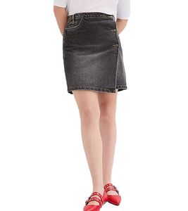 Falda vaquera para mujer, falda vaquera envolvente, falda de algodón, minifalda 971650 negro/gris