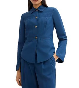Chaqueta estilo camisa de mujer, chaqueta de otoño, chaqueta de negocios, abrigo corto 943635 Azul