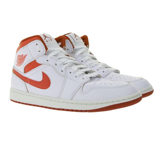 NIKE Air Jordan 1 Mid Baskets Basses en Cuir Véritable pour Homme FJ3458 160 Blanc/Rouge
