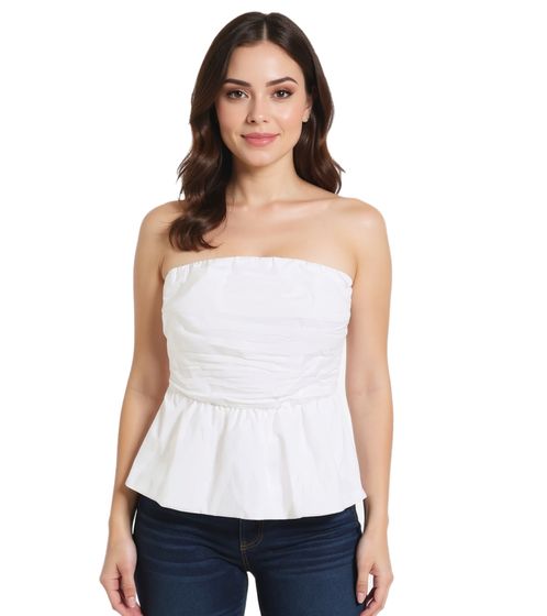 Women's Summer Blouse with Off-Shoulder and Balloon Hem Off-Shoulder Shirt 948494 White
