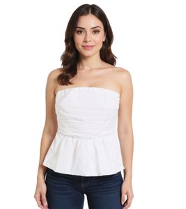 Blusa estiva da donna con spalle scoperte e orlo a palloncino, 948494, bianca Blusa estiva da donna con spalle scoperte e orlo a palloncino, 948494, bianca