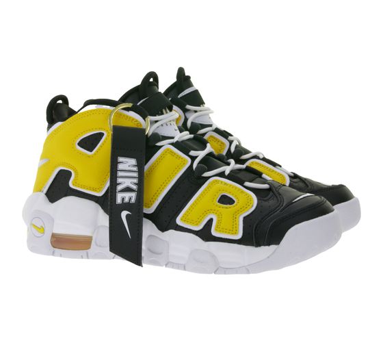 Baskets NIKE Air More Uptempo Enfant, Cuir Véritable, Baskets Ado, Chaussures de Basketball, FN0262 001, Noir/Jaune