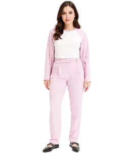 Pantalones de vestir para mujer con cinturón, pantalones sencillos para diario, corte ajustado, 949221 rosa