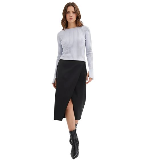 Women's Midi Skirt, Wrap Skirt with Cotton Content, Evening Skirt 917444 Black