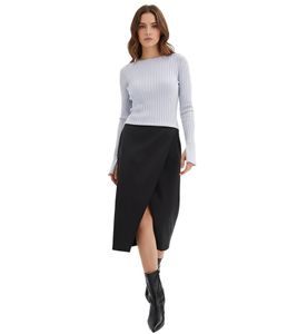 Damen Midi-Rock Wickel-Rock mit Baumwollanteil Ausgeh-Rock Große Größen 917444 Schwarz